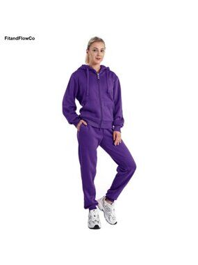 Sherpa Lined Zip Hoodie and Jogger Set 2 Piece Fleece Winter Tracksuit